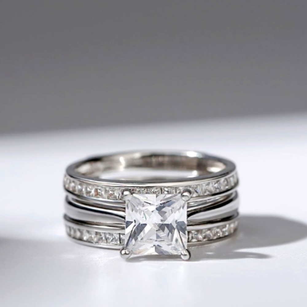 Princess cut enhancer ring set